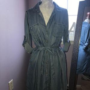 Aqua Chambray Shirt Dress